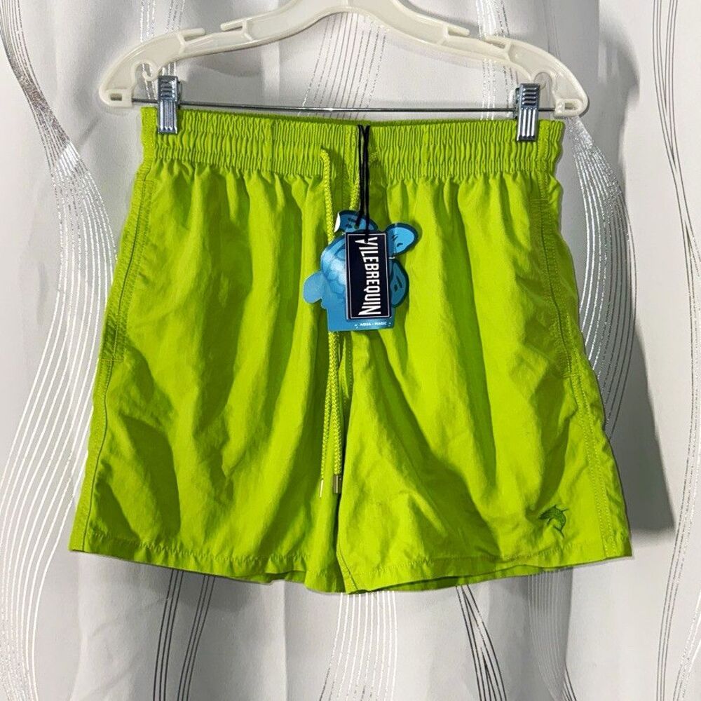 Vilebrequin Men’s Size M Green Solid Swim Trunks Elastic Waist Drawstring